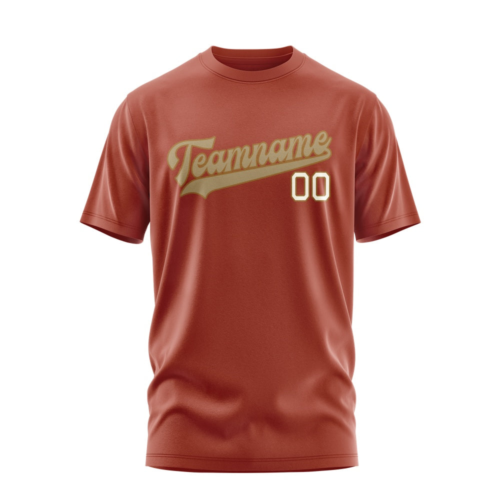 Custom Coral Red Light Khaki T-Shirt