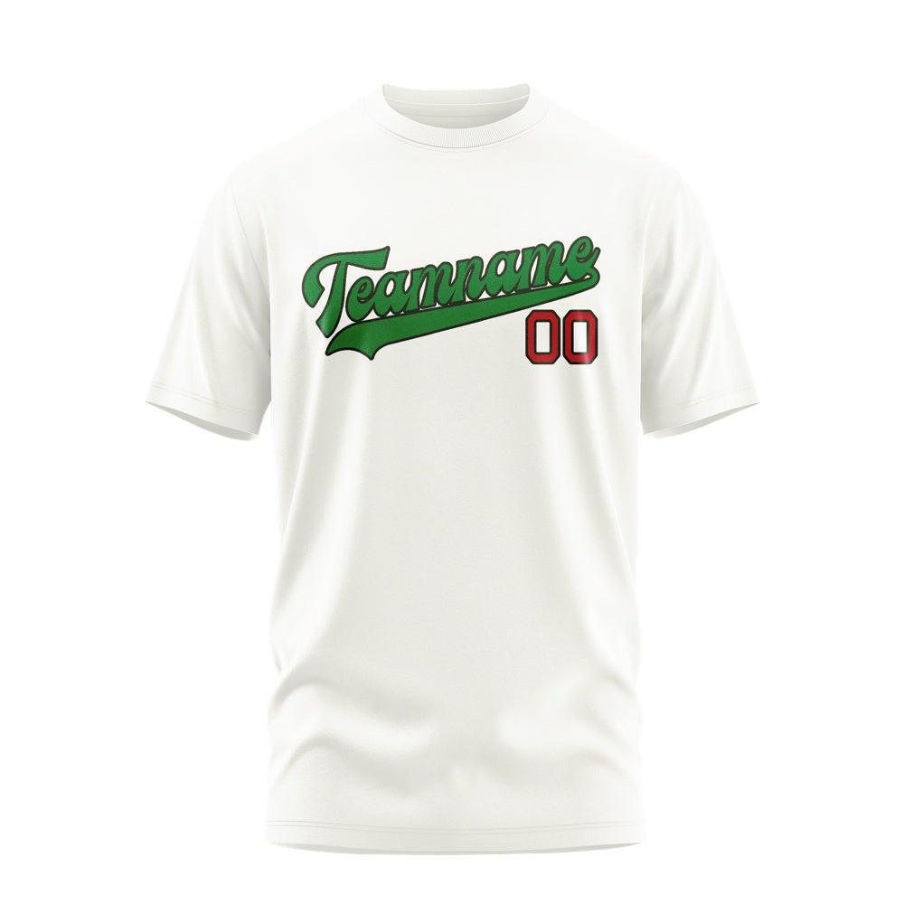 Custom White Emerald Green T-Shirt