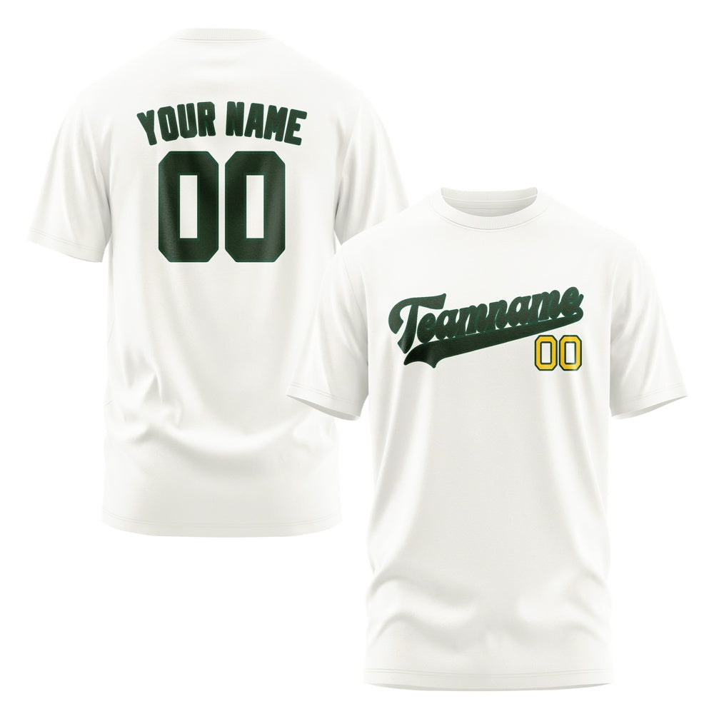 Custom White Dark Green T-Shirt
