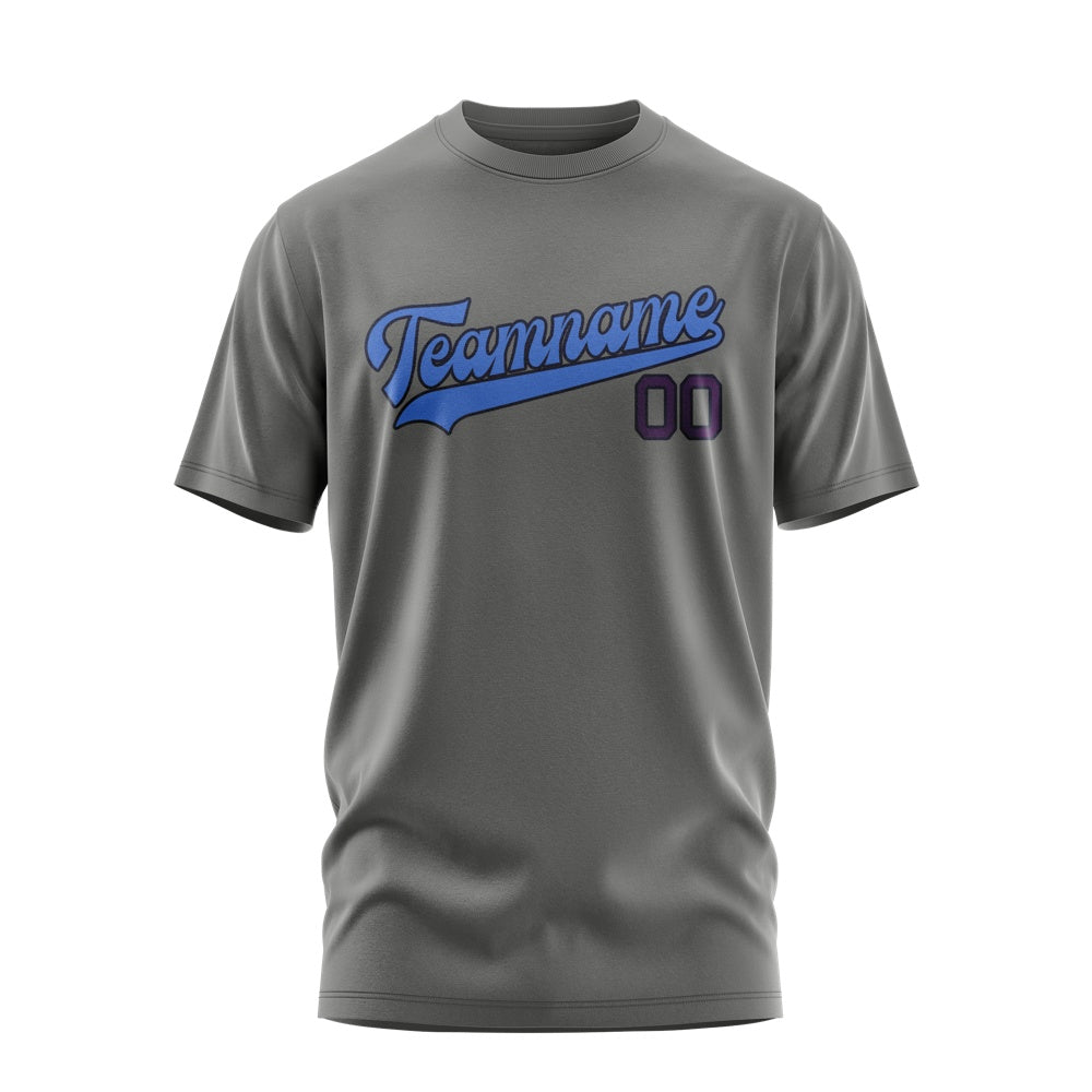 Custom Dark Grey Sky Blue T-Shirt