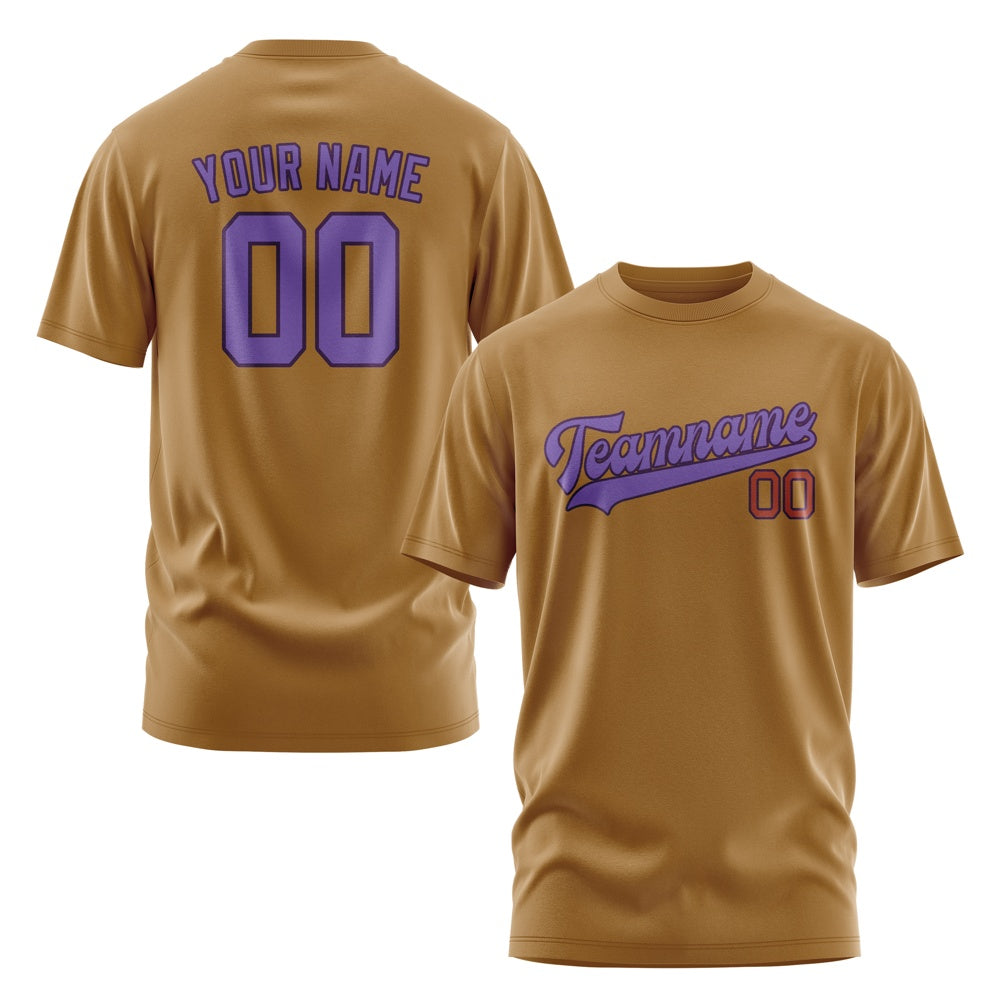 Custom Khaki Light Purple T-Shirt