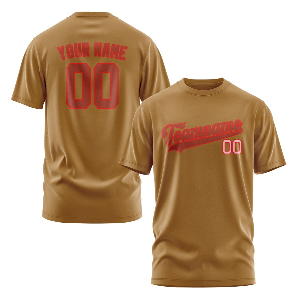 Custom Khaki Coral Red T-Shirt