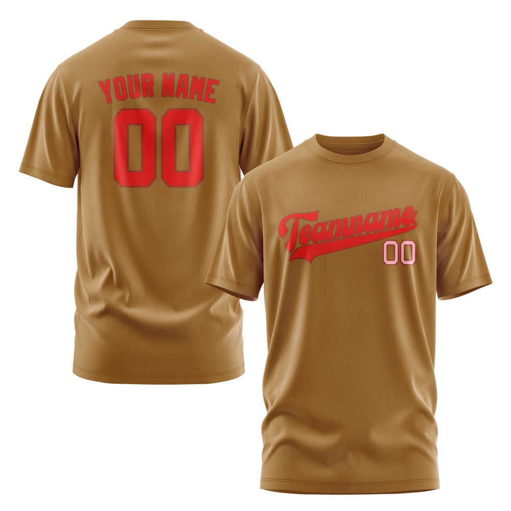 Custom Khaki Orange Red T-Shirt