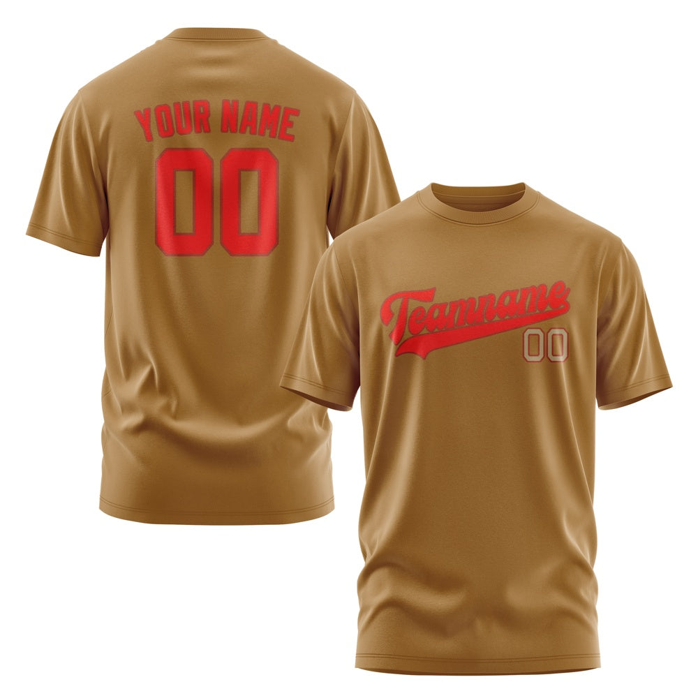 Custom Khaki Orange Red T-Shirt