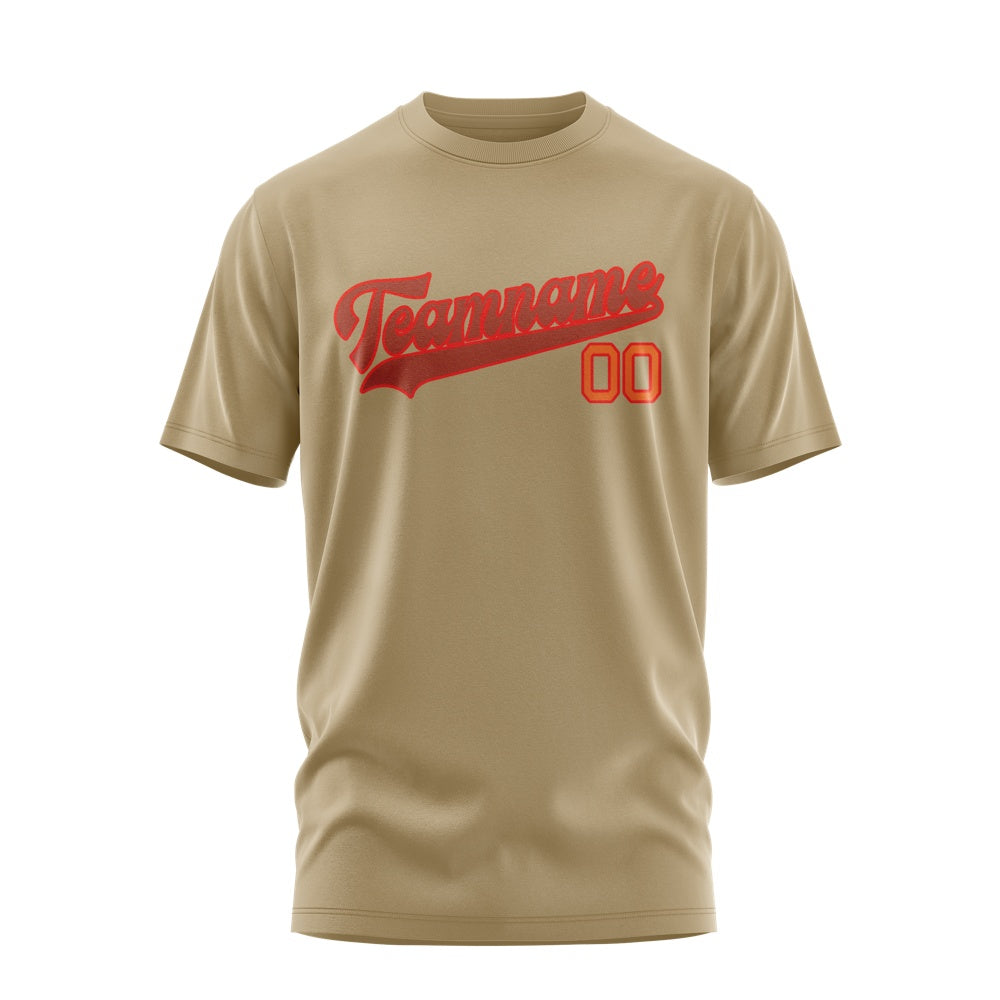 Custom Light Khaki Coral Red T-Shirt