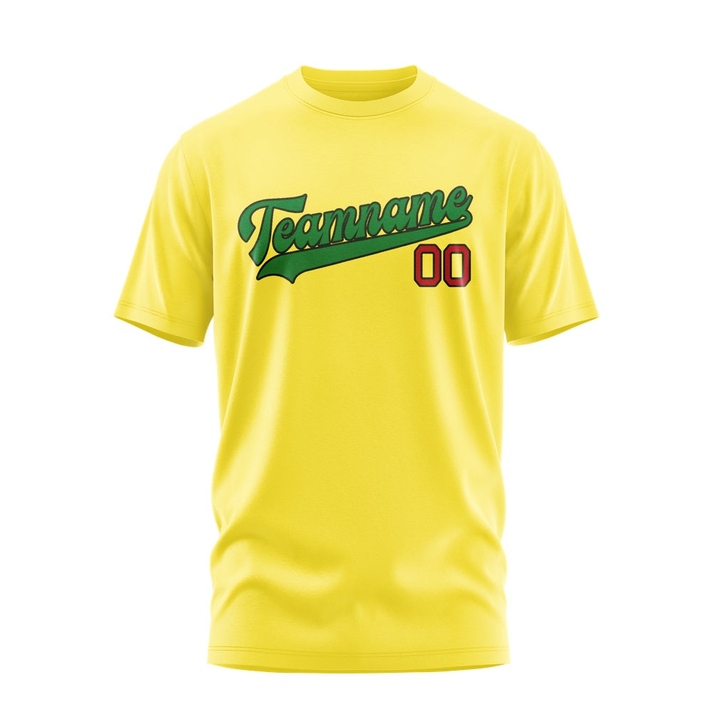 Custom Light Yellow Emerald Green T-Shirt