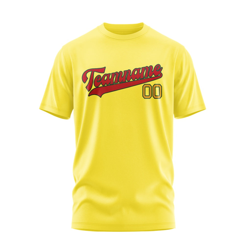 Custom Light Yellow Red T-Shirt