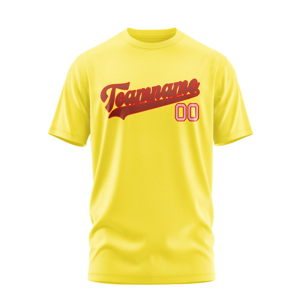 Custom Light Yellow Coral Red T-Shirt