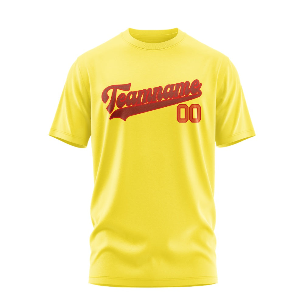 Custom Light Yellow Coral Red T-Shirt
