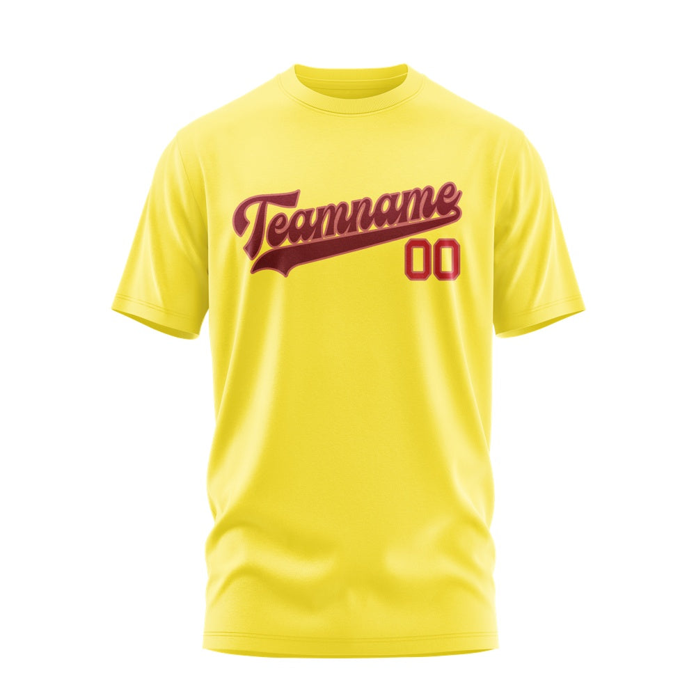 Custom Light Yellow Crimson Red T-Shirt