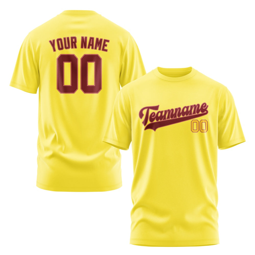 Custom Light Yellow Crimson Red T-Shirt