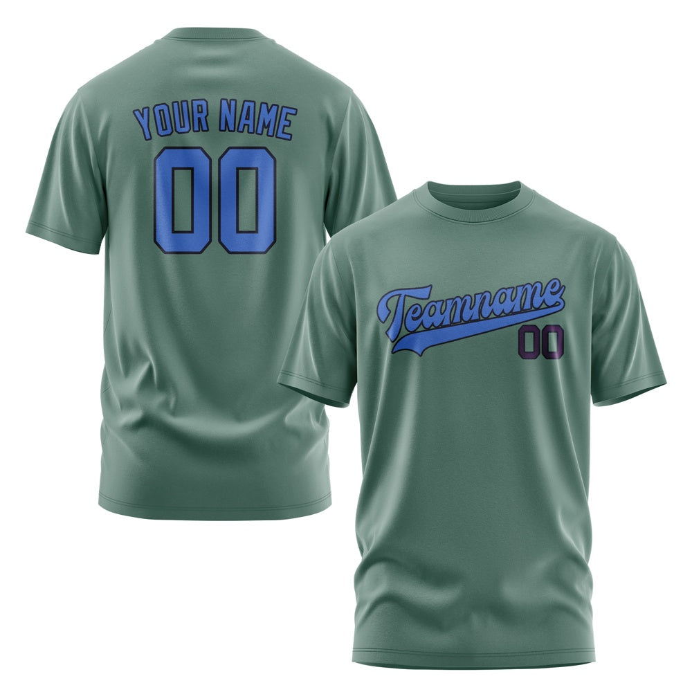 Custom Blue Green Sky Blue T-Shirt